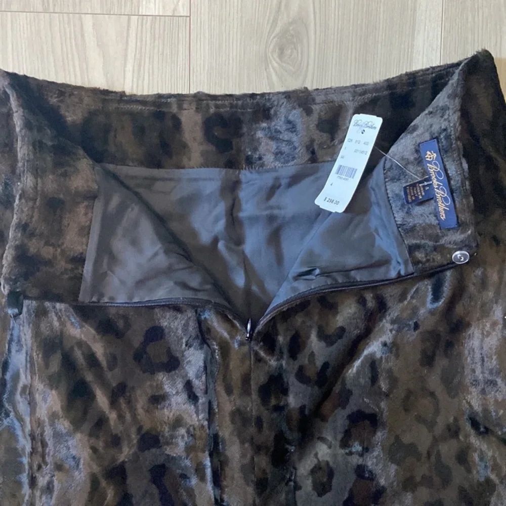 Brooks Brothers Brown Velvet Leopard Print Pencil Skirt Size 4